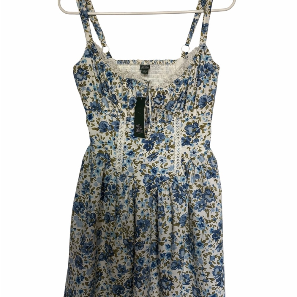 Wild Fable Blue Floral Lace Trim Mini Dress | Size Small | NWT